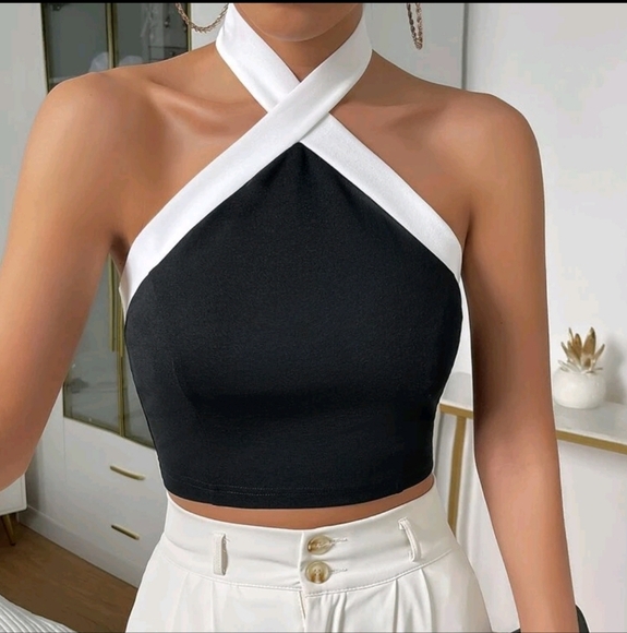 Women Camisole Contrast Trim Halter Top - Picture 3 of 4